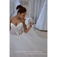 Dernières robes Alibaba Elegant Pearls White Ball Gown Ruffle Robes de mariée Vestidos de Novia 2016 LW257